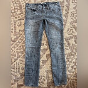 Free People Sz 26 Gray Tribal Aztec Print Low Rise Cropped Skinny Jeans Boho